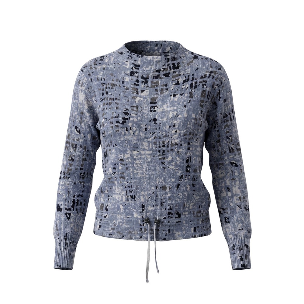 NIC+ZOE Active Top XS Blue Abstract Long Sleeve Drawstring Hem Athleisure Sporty
